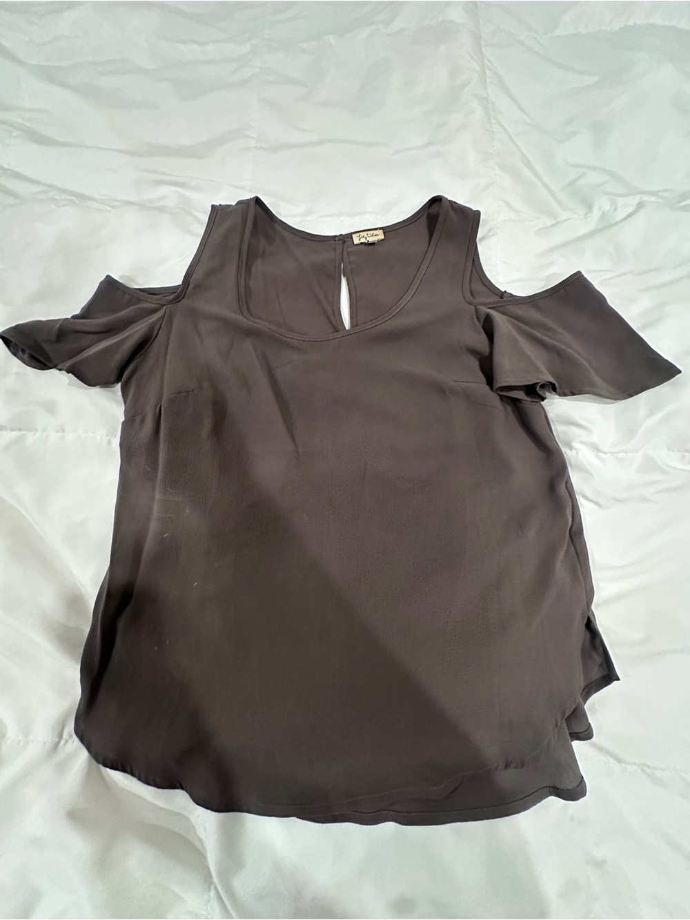 Lily White Cold-Shoulder Blouse in Charcoal Gray